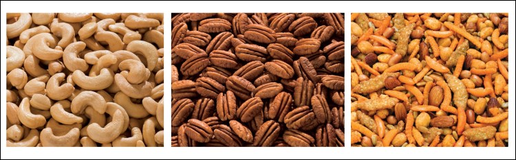 Images of nuts and snack mix